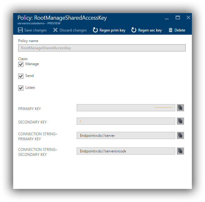 Azure Shared access keys