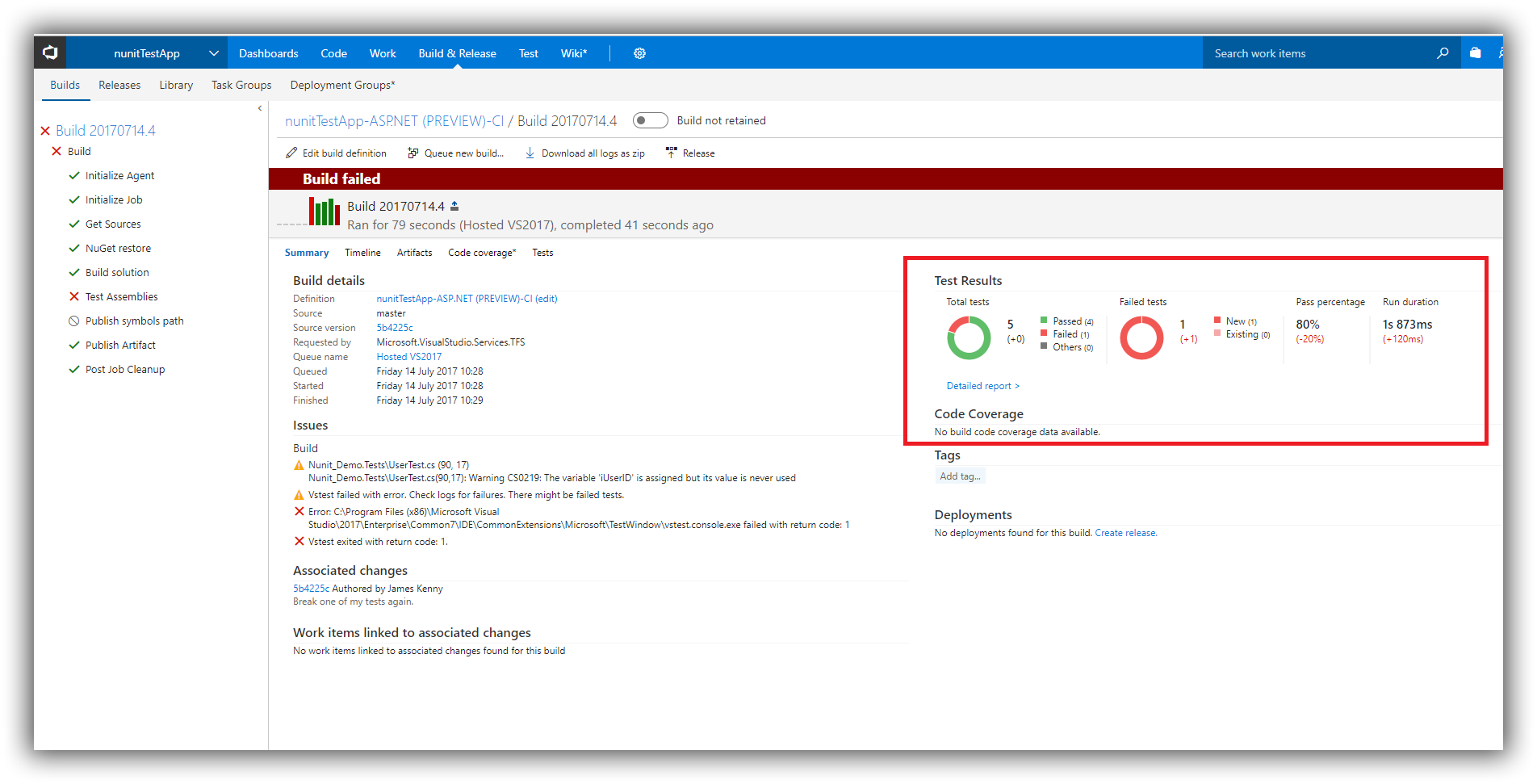 VSTS - Failed test