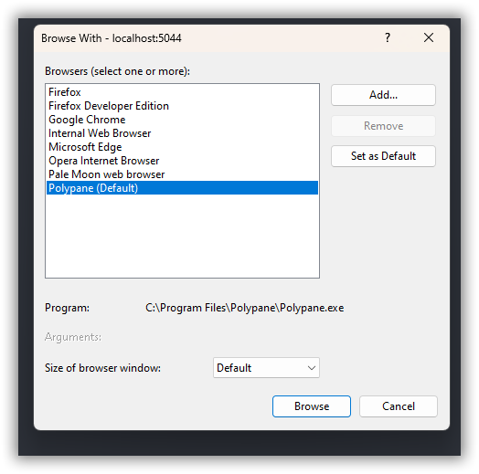 Visual Studio - Polypane set as default
